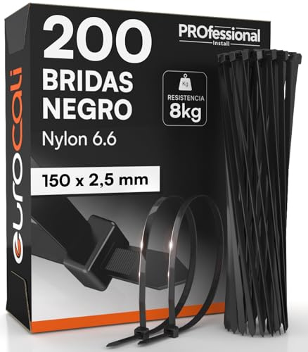 200 Kabelbinder Schwarz 150mm Kabelbinde Klein UV Beständig Elektroinstallation - aus Nylon 6,6 Zugfestigkeit 8Kg Selbstsichernde Rutschfeste die Gegen Feuer und Frost Beständig Sind - 150x2,5mm