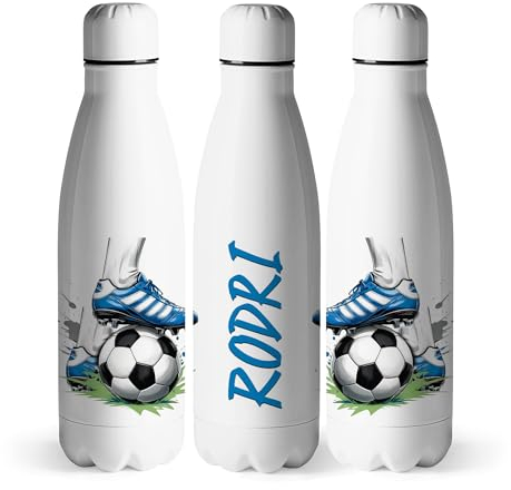 Botella Agua Personalizada Futbol Niños, Botella Acero Inoxidable Diseño de Futbolistas 500ml, Botella Térmica Sin BPA de Doble Pared, Regalos Originales (Futbol-1)