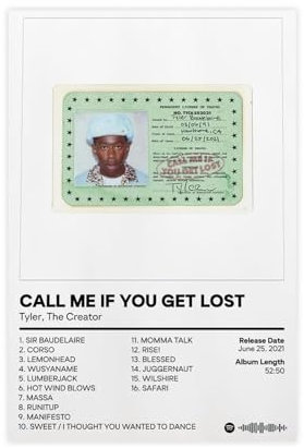 Musikalbum, Poster, Leinwandposter Call Me If You Get Lost, Schlafzimmer-Dekor, Sportlandschaft, Büro, Raumdekoration, Geschenk, ungerahmt, 40 x 60 cm