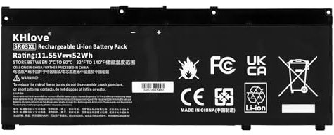 KHlove SR03XL L08855-855 Laptop Batteria per HP Pavilion 15-CX 15-CX0056WM 15-CX0058WM Envy X360 15-CN 15-CP 17-BW 15-CN0013NR 15-CP0053CL HSTNN-DB8Q HSTNN-IB8L L08934-2B1 TPN-Q194 Battery 52.5Wh