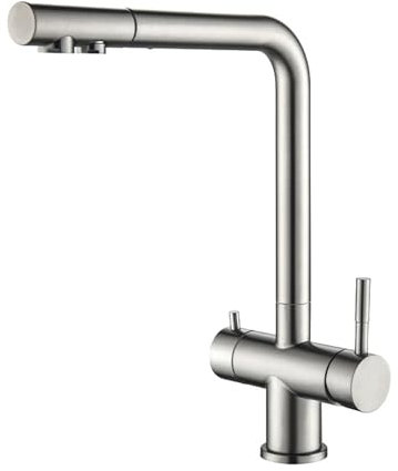 XJTNLB Robinet 3 Voies Douchette Gris Pistolet Robinet Osmoseur avec Bec à 2 Sorties Mitigeur Cuisine en L pour Évier de Cuisine