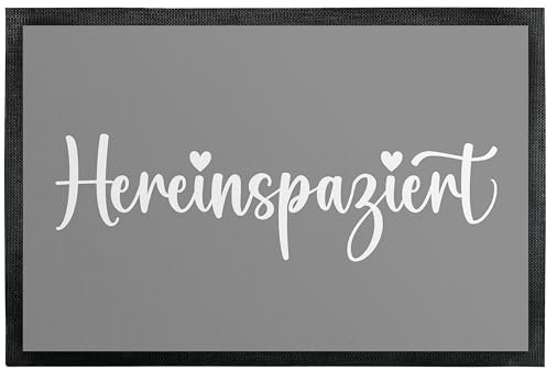 True Statements Fußmatte „Hereinspaziert“ - Herz - lustige Deko-Türmatte als Geschenk zum Einzug für innen und außen – Eingangsteppich mit verschiedenen Designs - dünn, rutschfest, 90 x 60 cm