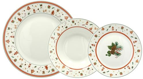 Tognana New Christmas wonderland, servizio piatti 18 pezzi per 6 persone, porcellana, rosso