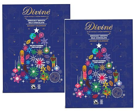 2x Divine Chocolate Milk Advent Calendar 2024 | 24 Days Of Chocolate Countdown Gift Set | Christmas Chocolate | Christmas Tree Decorations | Christmas Gifts | 85g