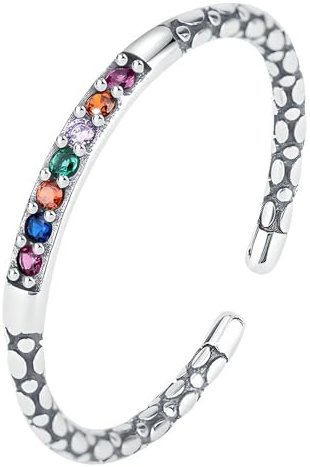 NicoWerk Ring Silber 925 Damen – Filigraner, schmaler Silberring mit buntem Stein, Vintage Struktur, verstellbar und glänzend - SRI1108