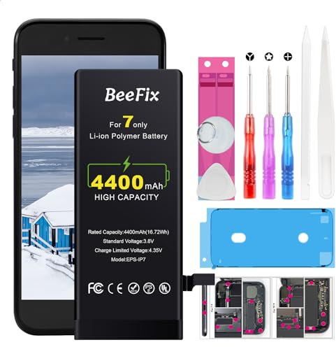 Beefix Batteria per iPhone 7: Batteria sostitutiva agli ioni di litio da 4400mAh ad alta capacità per iPhone 7 con strumenti di riparazione compatibile con il modello A1660 A1778 A1779
