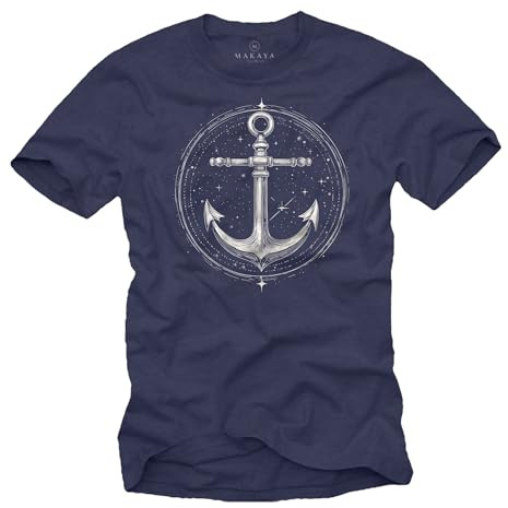 MAKAYA T-Shirt mit Anker für Herren Vintage Style Space Design Motiv Anchor Print
