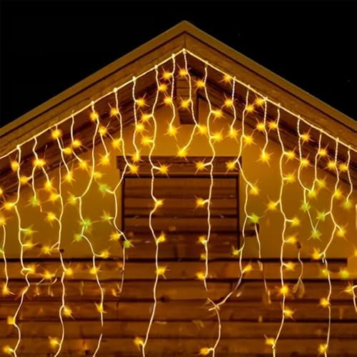 Glowster Flache Eiszapfenlichterkette, 3AA Batterie, 10 m x 0,6 m, warmweiß, ideal für festliche Dekorationen und Raumatmosphäre.