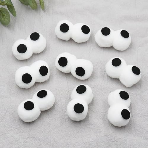 WANYI 10 Paar Pompons zum Basteln, Pompoms mit Augen Wackelaugen Groß Bommel Pom Pom Bastelzubehör Filzkugeln für DIY Handwerk Nähen Party Dekorationen