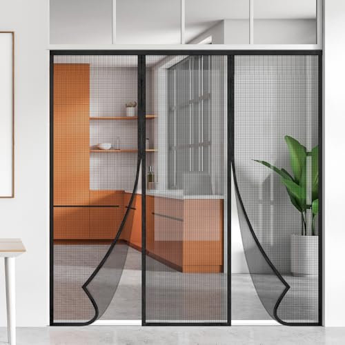 Zanzariera a doppia porta con magneti più forti, 175 x 210 cm, 3,8 cm di larghezza, senza mani, a prova di insetti, adatta per animali e bambini, ideale per porta scorrevole, balcone