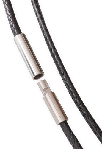 Fly Style Halskette geflochten Wax Rope Chain mit Verschluss aus Edelstahl - Herren Damen Surfer Kette - Schwarzer Choker - Kunstleder Optik, Längen:ca. 42.0 cm, Verschluß:2 mm