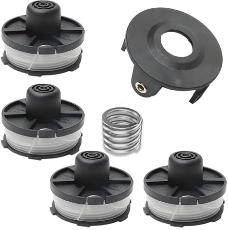 4 pièces Bobines de fil de rechange pour coupe-herbe,1 ressort,1 couvercle bobine,Compatible avec Makita,Remplacement 18V dur181/RF/Z,195858-1/196145-9 Tondeuse à gazon bobine filetée de rechange pour