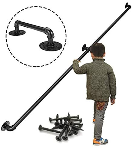 KOIAMVZW Pasamanos para escaleras Interiores y Exteriores, pasamanos de Pared, pasamanos de Seguridad, manija de Puerta, Kit Completo, Hierro Fundido Negro (30-600 cm)