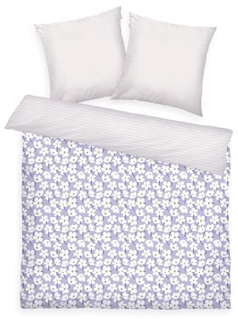 Tom Tailor Renforcé-Bettwäsche, 2 * 80x80 + 200x220 cm, 100% Baumwolle/Renforcé, mit Wendemotiv und farbigem Reißverschluss, Fresh Flowers Lila, Weiß (Soft Lilac & Off White)