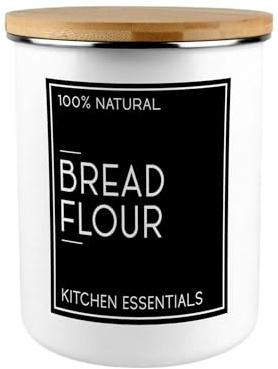 Inverted Minimalist Bread Flour Storage Canister - Stylish Black & White Kitchen/Home Large Enamel Jar With Lid Bakers Gift