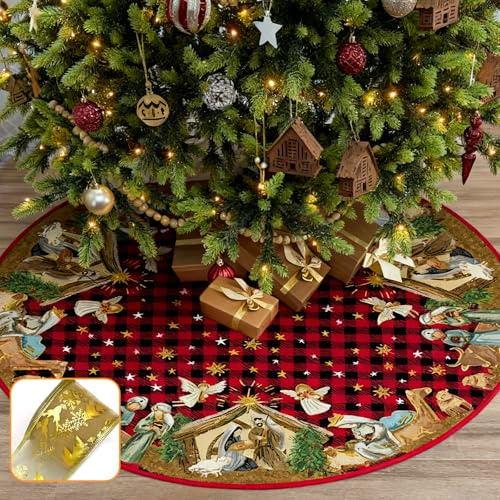 Weihnachtsbaum Decke Rot 120cm Weihnachtsbaumdecke Rund, Rot BüFfelkaro Weihnachtsbaum Decke,Christbaumdecke Weihnachtsbaum Rock Tannenbaum Decke Für Weihnachten Urlaub Party Deko