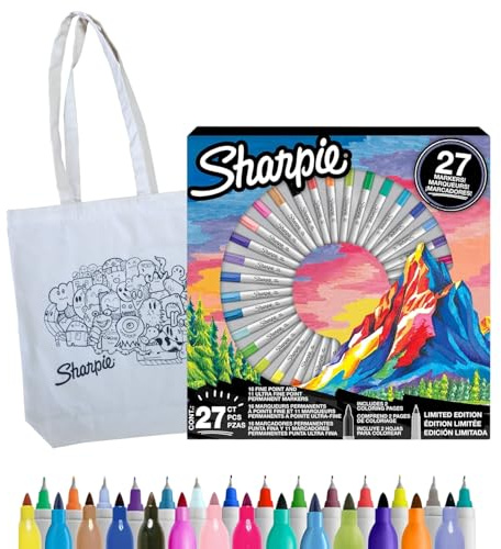 Sharpie Permanentmarker-Geschenkset, 27 Stifte + Maltasche, feine und ultrafeine Spitzen, verschiedene Farben zum Zeichnen, Basteln, für Kunstprojekte, Journaling und Schulbedarf
