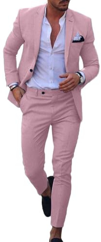 Costume Homme Mariage Blazer Affaire Cérémonie Smokimg Formel Couleur Unie Slim fit Veste et Pantalon Deux pièce,Rose 1,M