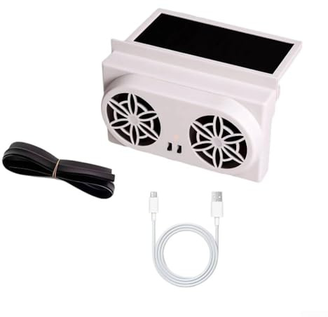 MoSundi Car Solar Exhaust Fan with USB Power Option for Effective Ventilation and Heat Reduction Inside Vehicles (White)