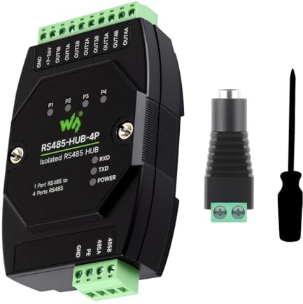 Waveshare Industrial-Grade Isolated 4-Channel RS485 Hub with Rail-Mount Support, Wide Baud Rate Range, Expanding 4 RS485 Sub-Ports via 1 RS485 Master Port, Featuring Isolation and Signal Relay