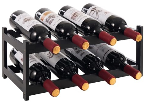 woodluv 2-Tier Wooden Wine Rack, Wine Holder, Compact Wine Storage Stand, Wine Organizer for Kitchen, Bar, or Countertop, Stylish Wine Holder with Easy Assembly