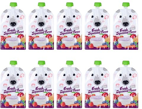 EOJDDPA Lot de 10 Pochettes Alimentaires Réutilisables 200ml pour Bébé, Gourde Compote Réutilisable Portable et Étanche, Sac de Stockage des Aliments pour Purée de Fruits et Snacks Sains