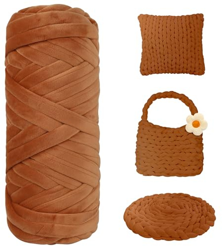 450g Dicke Wolle zum Handstricken Chunky Yarn Schlauchgarn Häkelwolle Dickes Garn zum Häkeln Stricken, für Anfänger, Decken, Tasche, Handstrickgarn DIY-Kunsthandwerk (Braun)