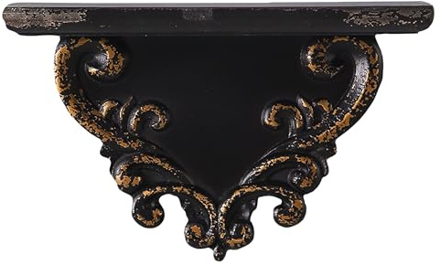 Sintosin Vintage Kleines Wandregal Holz 30 cm, Shabby Chic Dekorative Schweberegal Schwarz, Antike Gold Regalbrett Wanddeko, Wand Regal für Wohnzimmer Schlafzimmer Flur