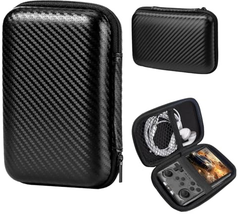 KZIOACSH Case for RG36 Pro/R36 Pro/R36S/G35XX/RG353V, Full Protection Full Body Protection Waterproof Shockproof EVA Handheld Game Console Travel Storage Box,Carbon Fiber Texture Black