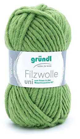 Gründl Filzwolle uni (Wolle zum Filzen, Stricken und Häkeln, Garn aus 100% Schurwolle, 50 g / 50 m, Nadelstärke: 8-9, 1 x 50 g), Grasgrün