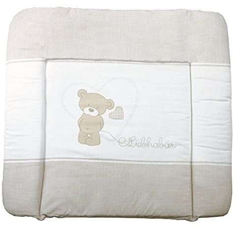 roba Baby Wickelauflage Liebhabär 85 x 75 cm - Weiche Wickelunterlage mit Bären Motiv - Wickeltischauflage PU beschichtet - Beige / Weiß