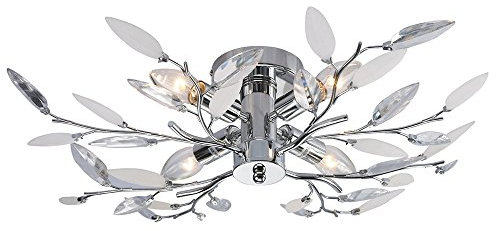 Modern Birch Semi Flush Ceiling Light with Clear & White Leaves by Happy Homewares