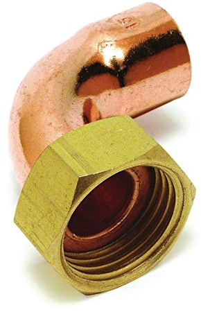 raccord 2 pièces coudé en laiton - femelle 15 x 21 vers femelle 14 mm - sachet de 2