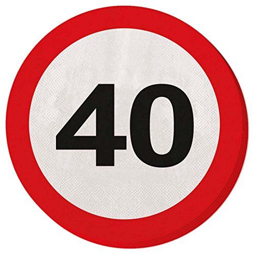Decorative disposable party tableware road sign 40th birthday napkins traffic sign 33 x 33 cm Party napkins jubilee dishware Disposable napkins single-use dinnerware anniversary deco jubilee articles