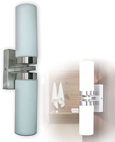 Wandleuchte 2 flammig Wandlampe Badeleuchte Wandstrahler Badlampe Glas Spiegelleuchte (Flurleuchte, Spiegelampe, Badezimmer Lampe, Wandbeleuchtung, Badezimmerleuchte, IP44, 31 cm, Fassung 2 x E14)