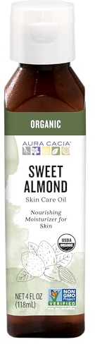 Aura Cacia Organic Sweet Almond Oil - GC/MS Tested, USDA Organic, Mild, Versatile Sweet Almond Oil for Skin, DIY, Aromatherapy and Home Use | 4 Fluid Ounces (Pack of 1)