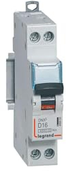 406802 Disjoncteur Legrand 16A unipolaire + neutre DX3 - courbe D - 4,5/6kA - À vis - 1 module