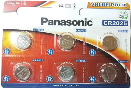 Panasonic® Pila de botón de litio, CR2025 P, 6 unidades)
