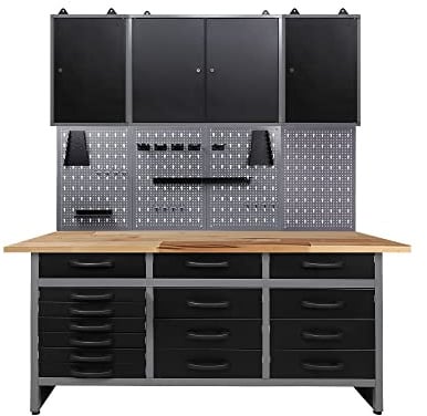 Ondis24 Werkstatteinrichtung 162 cm breit, Werkbank, 3 x Werkzeugschrank, Werkzeugwand mit 22 Lochwandhaken