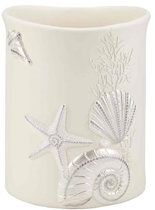 Avanti Linens - Wastebasket, Decorative Trash Can, Seashell Inspired Bathroom Accessories, Guest Bathroom Essentials (Sequin Shells Collection)