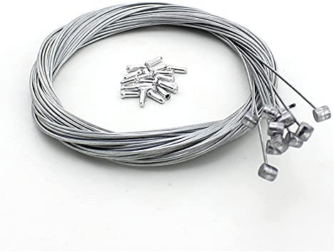 ZICOME 2m Long Bicycle Bike Replaceable Brake Cable and Silver Alloy Cable Cap End Tip Crimp Set, 10 Pack