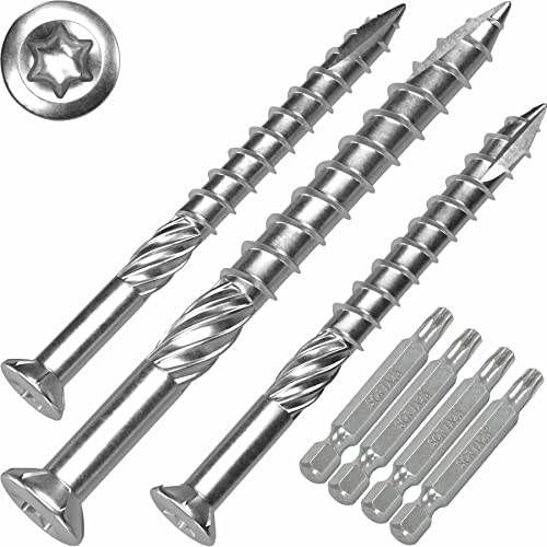 Terrassenschrauben 5 x 60 T-INOX 2000 Stück Edelstahl gehärtet C1, Torx 25, inkl. 4X Edelstahl Bit