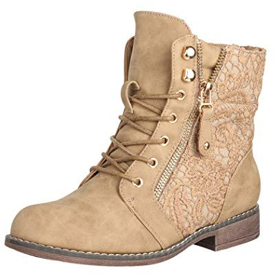 Elara Damen Stiefeletten Worker Boots Spitze Chunkyrayan B9812-KB-Khaki-38