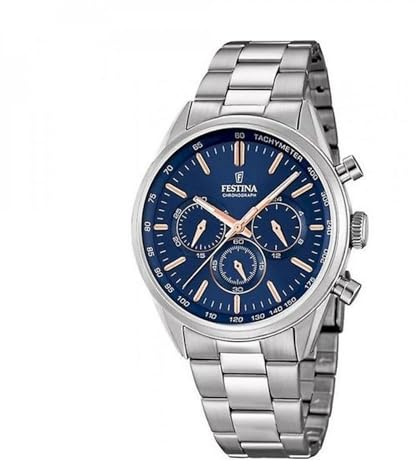 Festina Herrenuhr Analog aus Edelstahl 316l Silberfarben | Quarzwerk, Chronograph, Widerstandsfähiges Mineralglas, Wasserdicht 5 ATM F16820/A Timeless Chronograph
