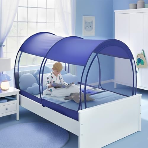 Alvantor Moskitonetz, Betthimmel, Bettzelte, Traumzelte, Privatsphäre, Doppelgröße, Schlafzelte, für den Innenbereich, Pop-Up-Stil, tragbarer Rahmen, atmungsaktiv, Landhaus, Marineblau (Matratze nicht