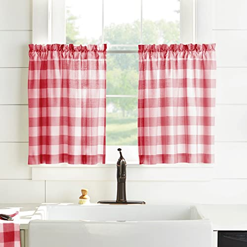 Elrene Home Fashions Farmhouse Living Vorhang-Set für Badezimmer oder Küche, kariert, 76,2 x 91,4 cm, Rot/Weiß