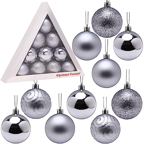 Christmas Concepts® Pack of 10-60mm (2.4) Christmas Tree Baubles - Shiny, Matte & Glitter Decorated Baubles (Graphite Grey)