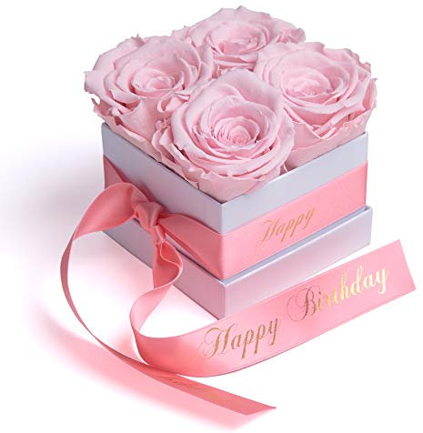ROSEMARIE SCHULZ Heidelberg Flowerbox Happy Birthday - Rosenbox Weiß mit Infinity Rosen haltbar 3 Jahre - Geburtstagsgeschenk für Frauen (Happy Birthday, Weiß-Rosa)