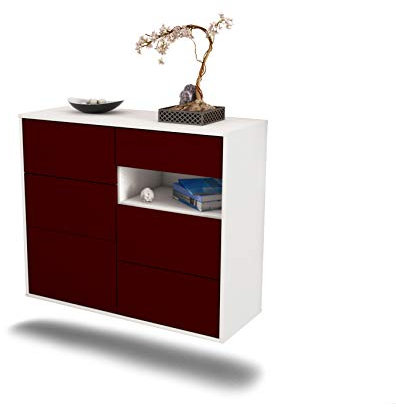 Dekati Sideboard Huntsville hängend (92x77x35cm) Korpus Weiss matt - Front Rot - Push to Open