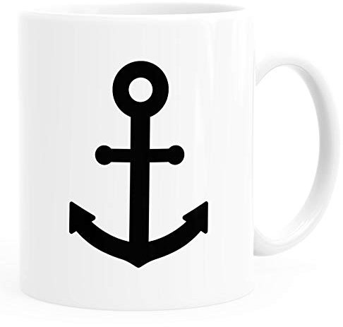 Moonworks® Kaffee-Tasse Anker Aufdruck maritimes Motiv Geschenk für Nordlichter weiß-schwarz Keramik-Tasse